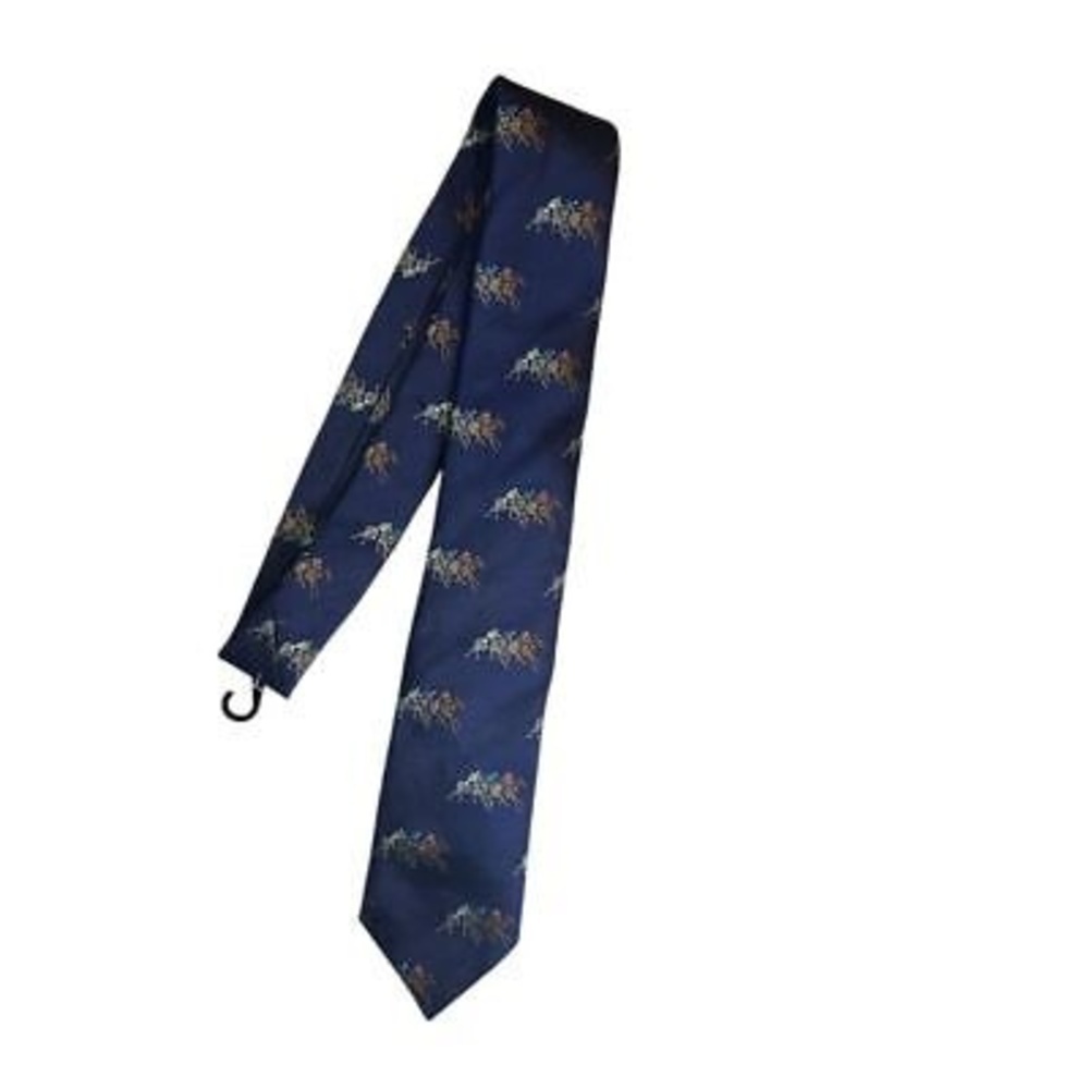 Ben Silver Men's Vintage Silk Tie Blue Animal Print Equestrian Theme Rare Find